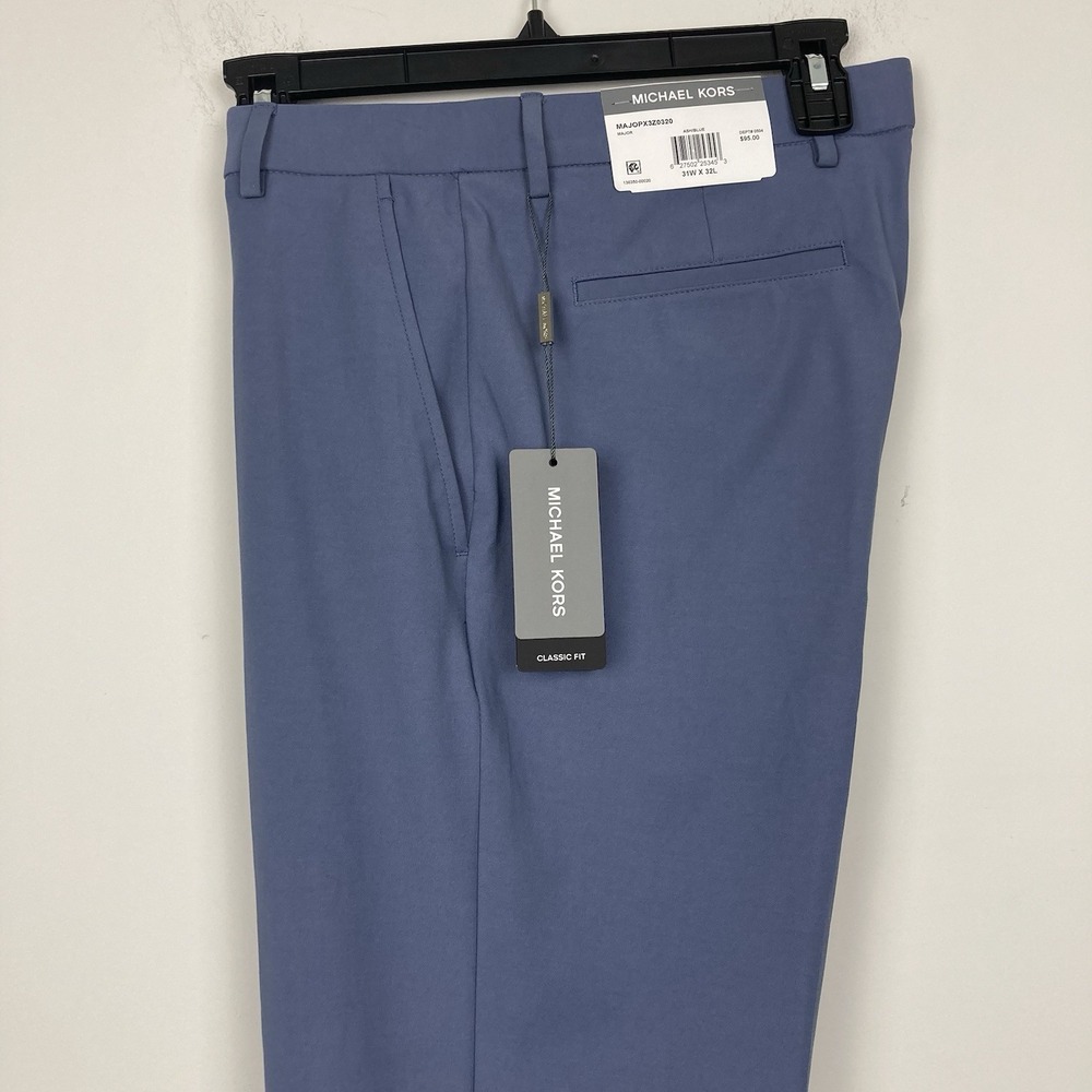 Michael‎ Kors Mens Classic Fit Cotton Stretch Performance Pants 31Wx30L Blue